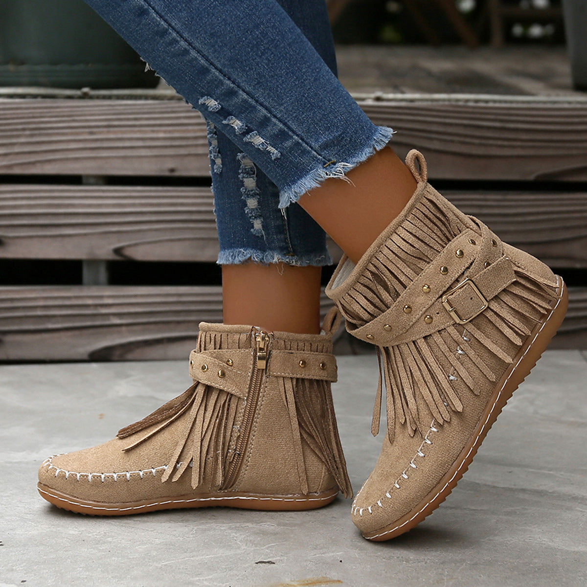 Esmeralda Fringe Vegan Leather Boots