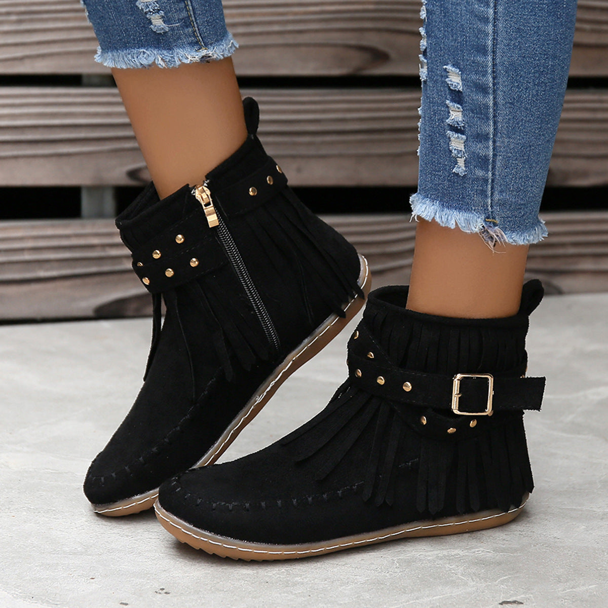 Esmeralda Fringe Vegan Leather Boots