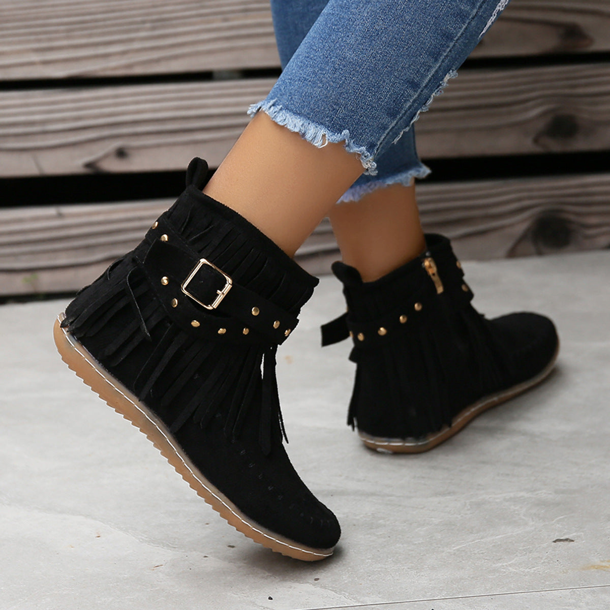 Esmeralda Fringe Vegan Leather Boots