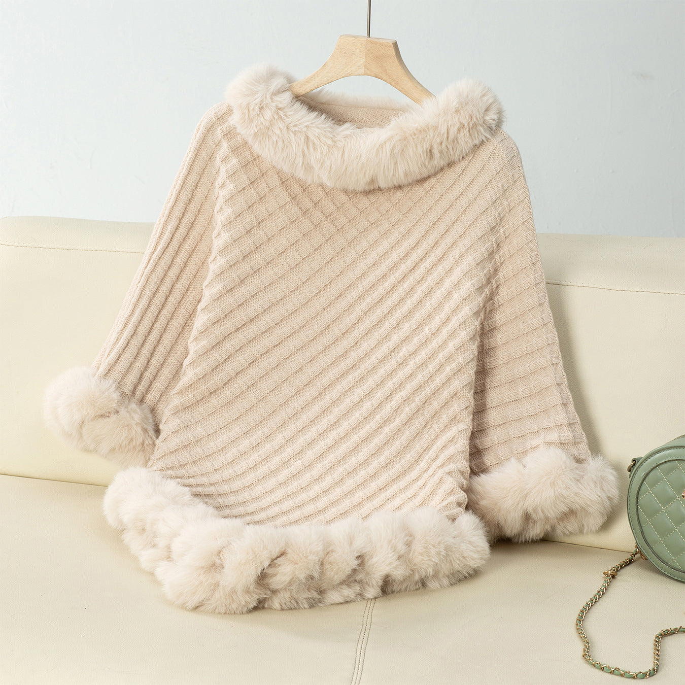 Elysia Faux Fur-Trimmed Poncho